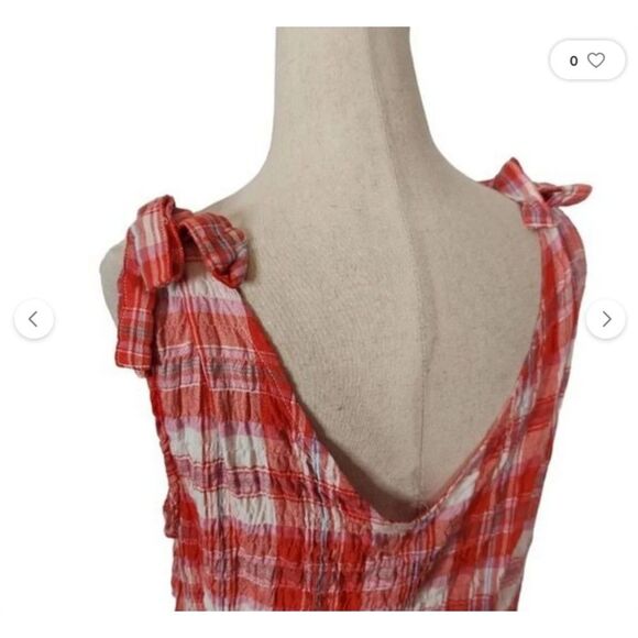 Jane +Delancey Gauze Plaid Boho V-Neck Tie-Shoulder Swing Sleeveless Top (NWT) - Picture 5 of 6